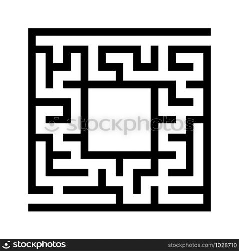 Black abstract square maze with a place for your image. An interesting and useful game for kids. A simple flat vector illustration isolated on a white background.