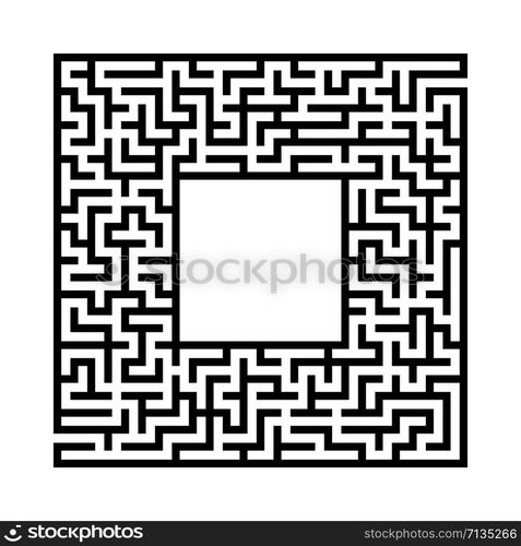 Black abstract square maze with a place for your image. An interesting and useful game for kids. A simple flat vector illustration isolated on a white background.