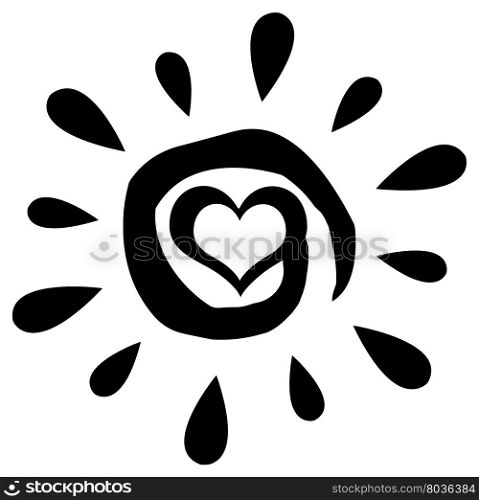 Black Abstract Sun Silhouette With Heart Simple Design