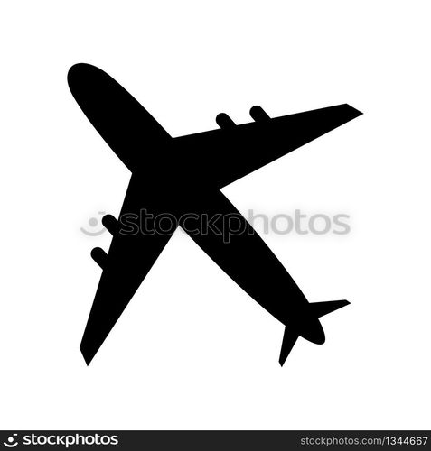 Black airplane icon isolated on white background. Silhouette plane flight in air. Cargo, commercial, travel, passenger air transport. Jet plane in flat style. Aviation and tourism concept. Vector.. Black airplane icon isolated on white background. Silhouette plane flight in air. Cargo, commercial, travel, passenger air transport. Jet plane in flat style. Aviation and tourism concept. Vector