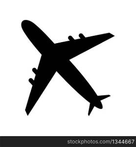 Black airplane icon isolated on white background. Silhouette plane flight in air. Cargo, commercial, travel, passenger air transport. Jet plane in flat style. Aviation and tourism concept. Vector.. Black airplane icon isolated on white background. Silhouette plane flight in air. Cargo, commercial, travel, passenger air transport. Jet plane in flat style. Aviation and tourism concept. Vector