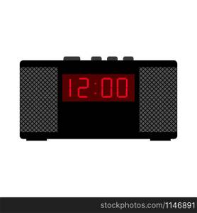 Black alarm clock, vector isolated illustration on white background. Black alarm clock