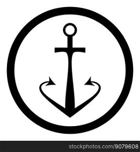 Black anchor icon with sharp hool. Vector illustration. Black anchor icon
