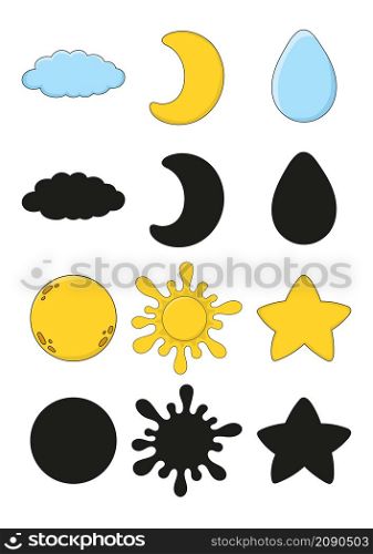 Black and color silhouette. Design element. Vector illustration isolated on white background. Template for books, stickers, posters, cards, clothes.