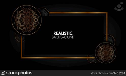 Black and Gold background abstract geometric mandala shapes luxury design wallpaper.Realistic layer metallic elegant futuristic glossy light.Cover layout template.