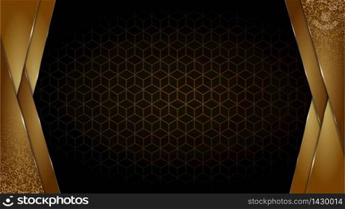 Black and Gold background abstract geometric shapes luxury design wallpaper.Realistic layer elegant futuristic glossy light.Cover layout template.