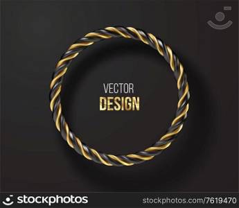 Black and golden striped round frame isolated on black background. Vector illustration EPS10. Black and golden striped round frame isolated on black background. Vector illustration