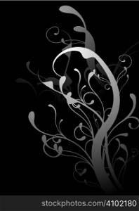 black and gray floral abstract background in a flowing design