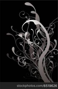 black and gray floral abstract background in a flowing design. abstract floral black