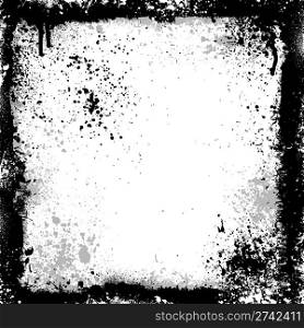 Black and gray grunge frame with paint splatter. Black grunge frame