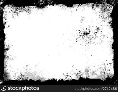 Black and gray grunge frame with paint splatter. Black grunge frame