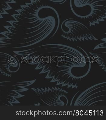 Black and grey seamless pattern with wings.