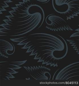 Black and grey seamless pattern with wings.