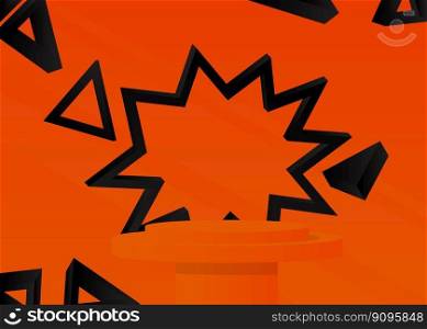 Black and Orange colored product display. Abstract vector 3D Mockup, pedestal podium. Stage showcase for presentation. Futuristic Sci-fi minimal geometric forms, empty scene.
