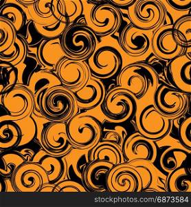 Black and orange twirl seamless pattern. Abstract texture with twirls, curls. Black and orange twirl seamless pattern. Abstract texture with twirls, curls. Vector illustration