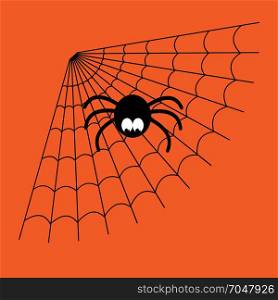 Black and orange vector cartoon isolated spider web with funny spider. Simple image with cobweb for halloween.. Black and orange vector cartoon isolated spider web with funny spider. Simple image with cobweb for halloween party.