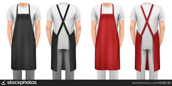 Black and red cotton kitchen apron set. Design template, mock up for branding, advertising etc. Vector illustration.