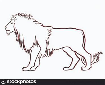 Black and red graceful Lion contour isolated over white. Hand drawing vector illustration