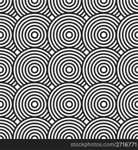 Black-and-white abstract background with circles. Seamless pattern. Vector illustration.