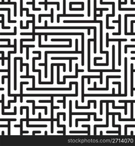 Black-and-white abstract background with complex maze. Seamless pattern. Vector illustration.