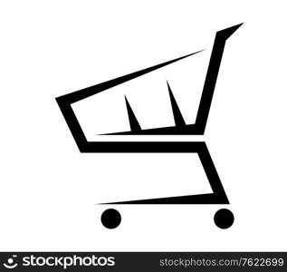 Black and white abstract illustration of a shopping cart, isolated on white background