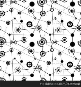 Black and white abstract technology signs, seamless pattern
