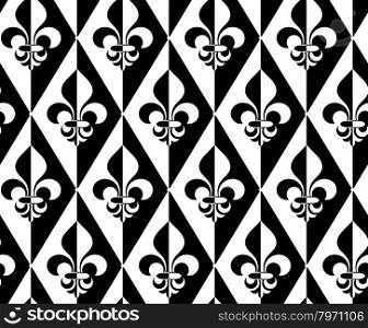 Black and white alternating Fleur-de-lis half and half.Seamless stylish geometric background. Modern abstract pattern. Flat monochrome design.