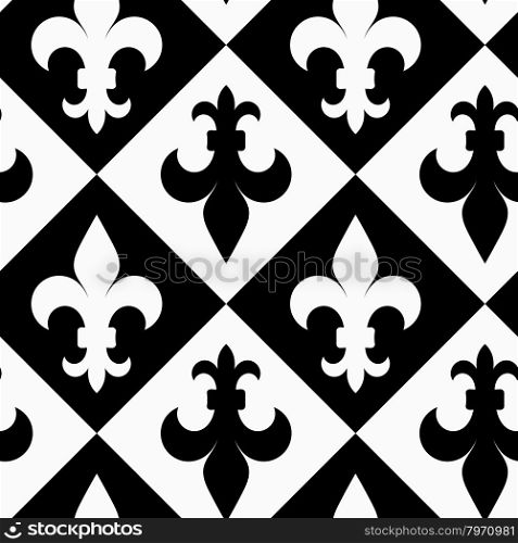 Black and white alternating Fleur-de-lis up and down.Seamless stylish geometric background. Modern abstract pattern. Flat monochrome design.