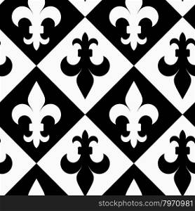 Black and white alternating Fleur-de-lis up and down.Seamless stylish geometric background. Modern abstract pattern. Flat monochrome design.