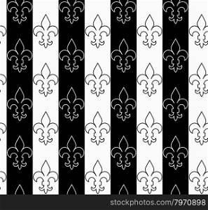 Black and white alternating Fleur-de-lis vertical contoured.Seamless stylish geometric background. Modern abstract pattern. Flat monochrome design.