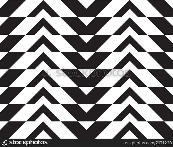 Black and white alternating thick chevron with horizontal cut.Seamless stylish geometric background. Modern abstract pattern. Flat monochrome design.