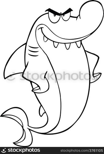Black And White Angry Shark Cartoon Character