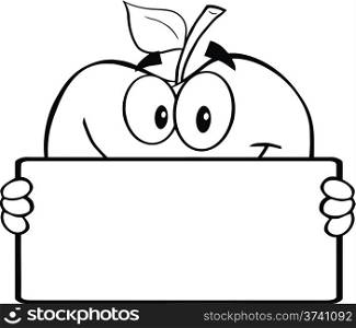 Black And White Apple Character Holding A Banner