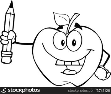 Black And White Apple Holding Up A Pencil