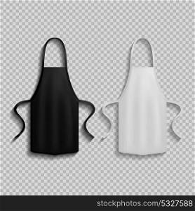 Black and White Apron on Vector Illustration.. Two kitchen apron for cooking of black and white colors with shadow in picture vector illustration isolated on transparent background
