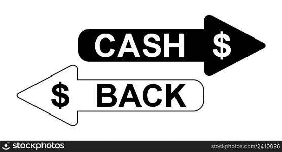 Black and white arrows cashback icon, simple check foreign financial investments cashback flat vector icon design