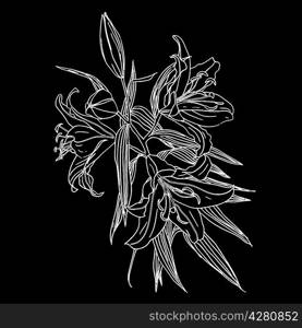 Black and white background with white flowers