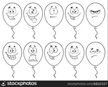 Black And White Balloons Cartoon Mascot Characters. Set Isolated On White Background