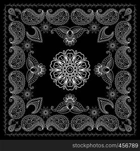 Black and White Bandana Print With Element Henna Style. Vector illustration. Henna Style Black and White Bandana Print