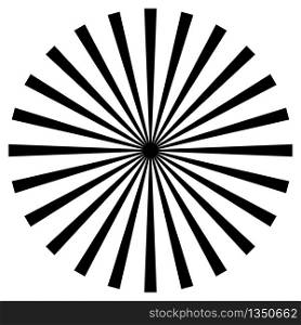 black and white beams element. Sunburst, starburst shape on white. Radial circular geometric shape.