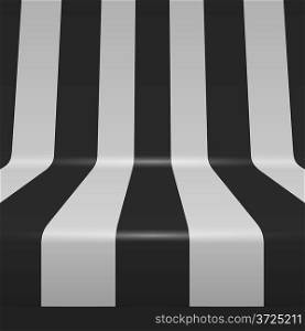 Black and white bent vertical stripes vector background.