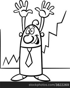 Black and White Black and White Concept Cartoon Illustration of Happy Businessman and Economic Growth