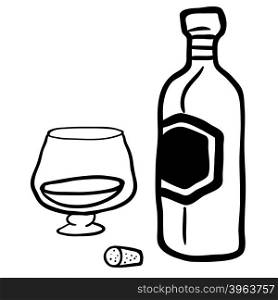 black and white bottle and glass cartoon