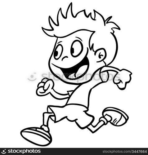 black and white boy running cartoon