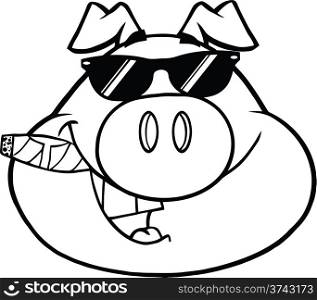 Black And White Businessman Pig Head With Sunglasses And Cigar