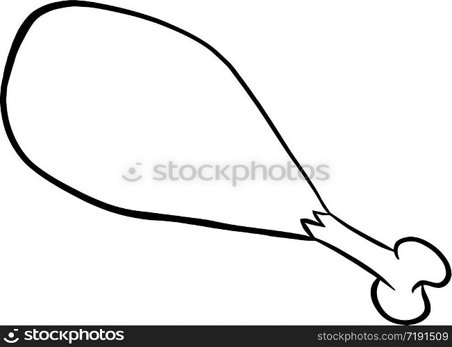 Black And White Cartoon Chicken Leg. Vector Illustration Isolated On White Background