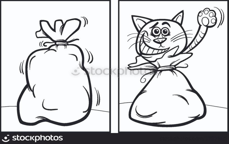 Black and White Cartoon Concept Illustration of Let The Cat Out of The