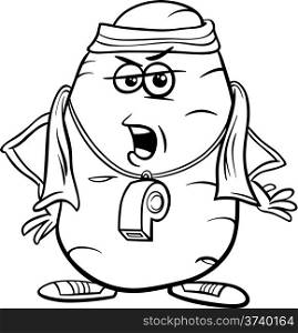 Black and White Cartoon Humor Concept Illustration of Couch or Coach Potato Saying or Proverb for Coloring Book