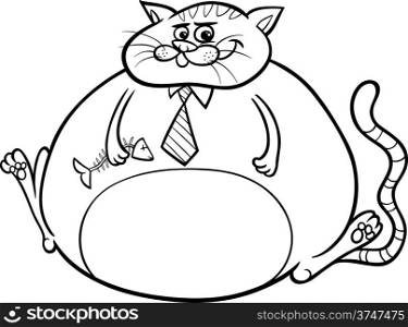 Black and White Cartoon Humor Concept Illustration of Fat Cat Saying or Proverb for Coloring Book
