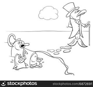 Black and White Cartoon Humorous Concept Illustration of Fish Out of Water Saying or Proverb